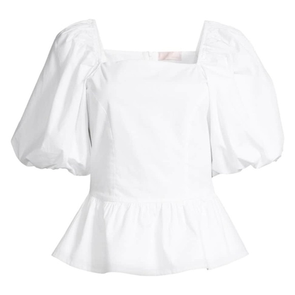 RACHEL PARCELL PUFF-SLEEVE PEPLUM TOP IN WHITE - Picture 1 of 5